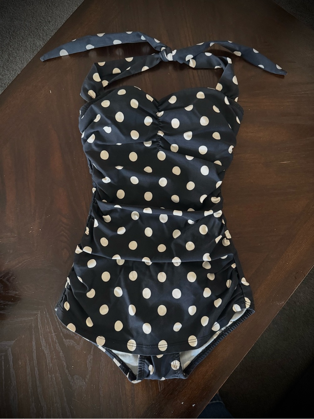 Esther Williams Black 1950s Pinup Polka Dot Halter One-Piece Swimsuit
